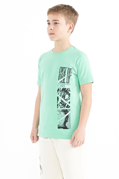 Tommylife Toptan O Yaka Standart Kalıp Baskılı Erkek Çocuk T-Shirt 11104 Su Yeşili - Thumbnail