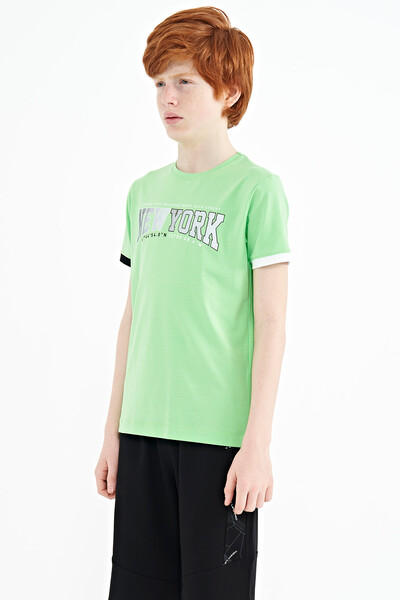 Tommylife Toptan O Yaka Standart Kalıp Baskılı Erkek Çocuk T-Shirt 11105 Neon Yeşil - Thumbnail