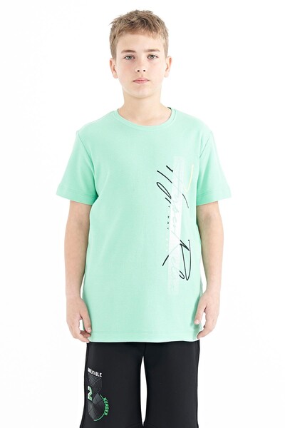 Tommylife Toptan O Yaka Standart Kalıp Baskılı Erkek Çocuk T-Shirt 11119 Su Yeşili - Thumbnail