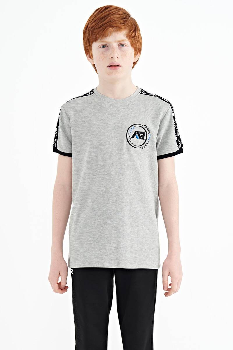 TOMMYLIFE - Tommylife Toptan O Yaka Standart Kalıp Baskılı Erkek Çocuk T-Shirt 11121 Gri Melanj