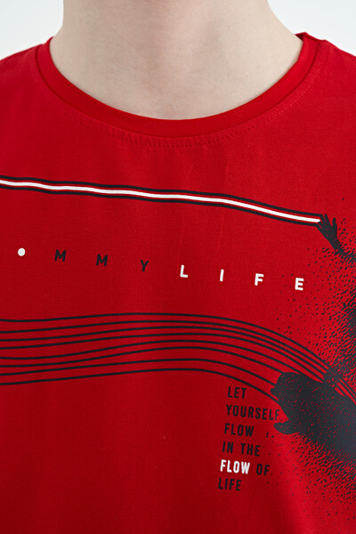 Tommylife Toptan O Yaka Standart Kalıp Baskılı Erkek Çocuk T-Shirt 11133 Kırmızı - Thumbnail
