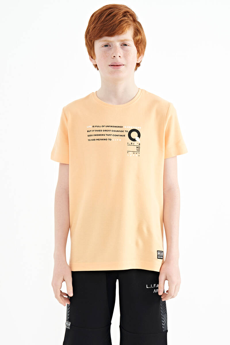 TOMMYLIFE - Tommylife Toptan O Yaka Standart Kalıp Baskılı Erkek Çocuk T-Shirt 11145 Kavuniçi