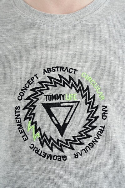 Tommylife Toptan O Yaka Standart Kalıp Erkek Çocuk T-Shirt 11115 Gri Melanj - Thumbnail