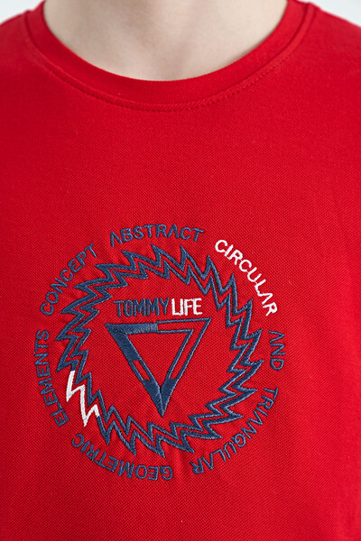 Tommylife Toptan O Yaka Standart Kalıp Erkek Çocuk T-Shirt 11115 Kırmızı - Thumbnail