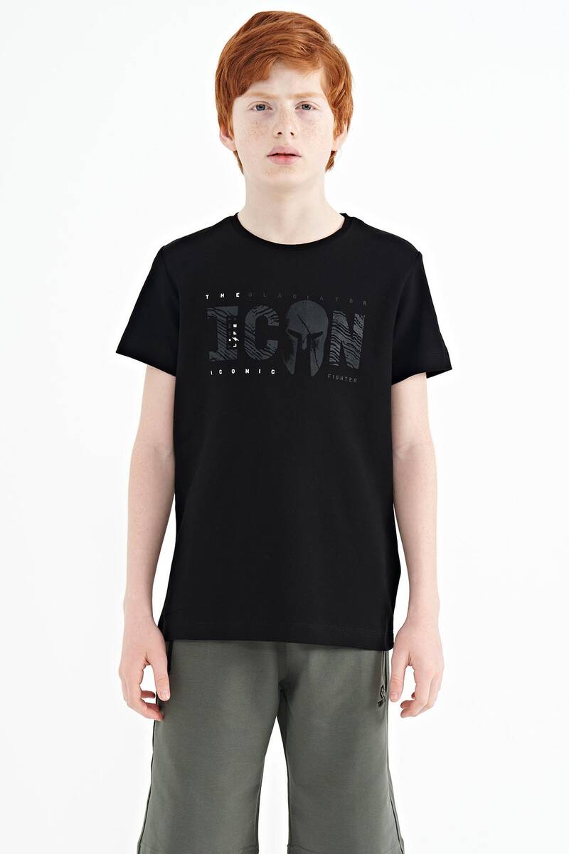 TOMMYLIFE - Tommylife Toptan O Yaka Standart Kalıp Erkek Çocuk T-Shirt 11118 Siyah