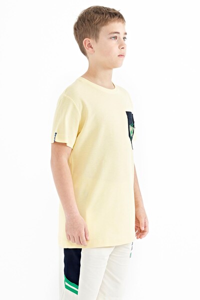 Tommylife Toptan O Yaka Standart Kalıp Nakışlı Erkek Çocuk T-Shirt 11116 Sarı - Thumbnail