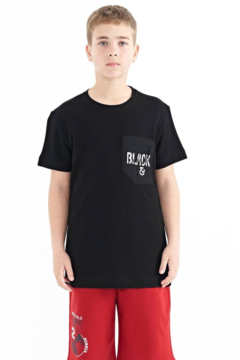TOMMYLIFE - Tommylife Toptan O Yaka Standart Kalıp Nakışlı Erkek Çocuk T-Shirt 11116 Siyah