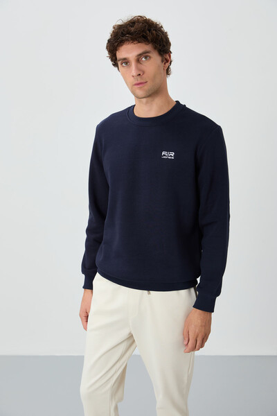 Tommylife Toptan Omar O Yaka Standart Kalıp Basic Erkek Sweatshirt 88137 Lacivert - Thumbnail