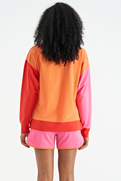 Tommylife Toptan Oranj Çok Renkli Oversize Basic Kadın Sweatshirt - 02278 - Thumbnail