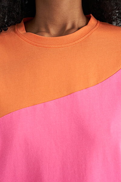 Tommylife Toptan Oranj Çok Renkli Oversize Basic Kadın Sweatshirt - 02278 - Thumbnail