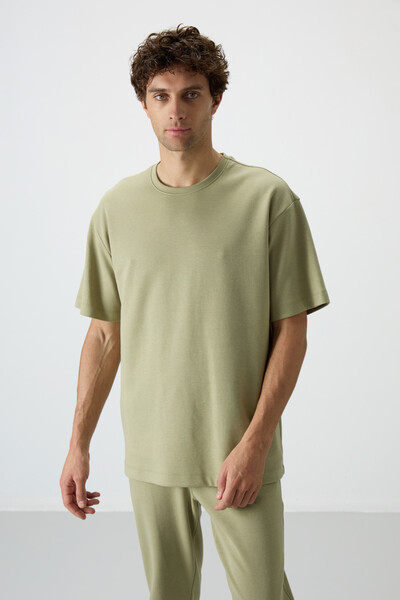 Tommylife Toptan Oversize Basic Erkek T-Shirt Eşofman Takım 85251 Açık Çağla - Thumbnail