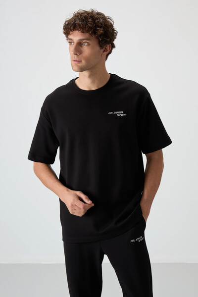 Tommylife Toptan Oversize Basic Erkek T-Shirt Eşofman Takım 85252 Siyah - Thumbnail