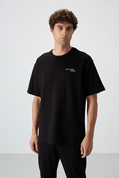 Tommylife Toptan Oversize Basic Erkek T-Shirt Eşofman Takım 85252 Siyah - Thumbnail