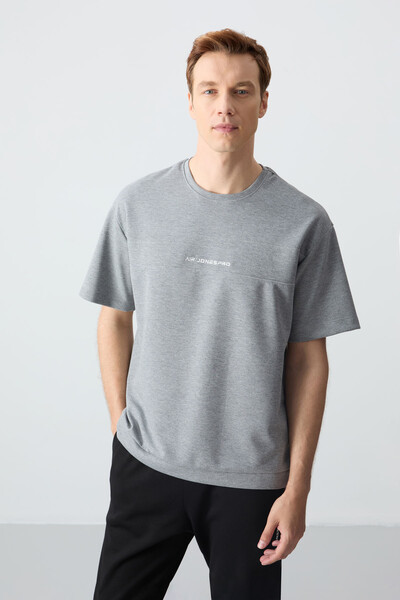 Tommylife Toptan Oversize Basic Erkek T-Shirt Eşofman Takım 85261 Gri Melanj - Siyah - Thumbnail