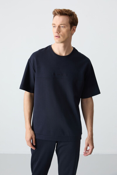 Tommylife Toptan Oversize Basic Erkek T-Shirt Eşofman Takım 85261 Lacivert - Thumbnail