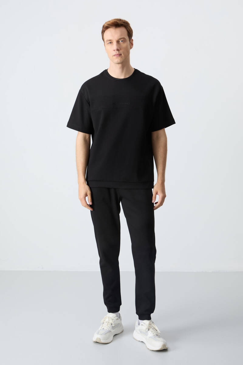 TommyLife - Tommylife Toptan Oversize Basic Erkek T-Shirt Eşofman Takım 85261 Siyah
