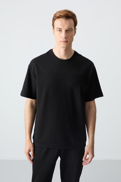 Tommylife Toptan Oversize Basic Erkek T-Shirt Eşofman Takım 85261 Siyah - Thumbnail