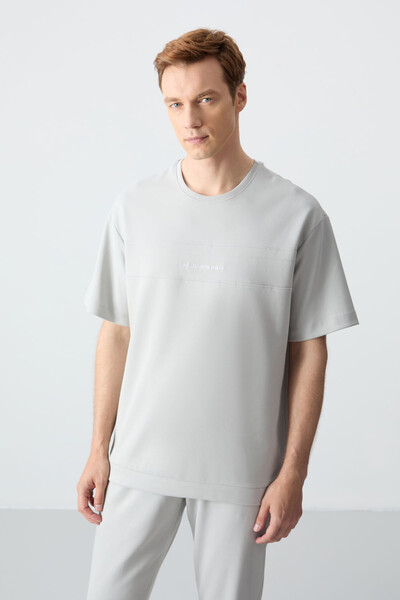 Tommylife Toptan Oversize Basic Erkek T-Shirt Eşofman Takım 85261 Taş - Thumbnail