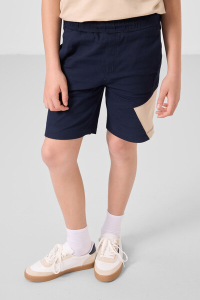 Tommylife Toptan Pamuklu Oversize Fit Dokuma Hafif Esnek Chino Erkek Çocuk Şort Takım 11275 Bej-Lacivert - Thumbnail