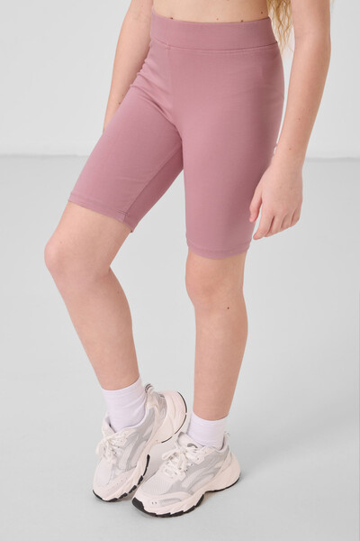 Tommylife Toptan Pamuklu Kısa Paça Standart Fit Basic Kız Çocuk Tayt 75188 Gül Kurusu - Thumbnail