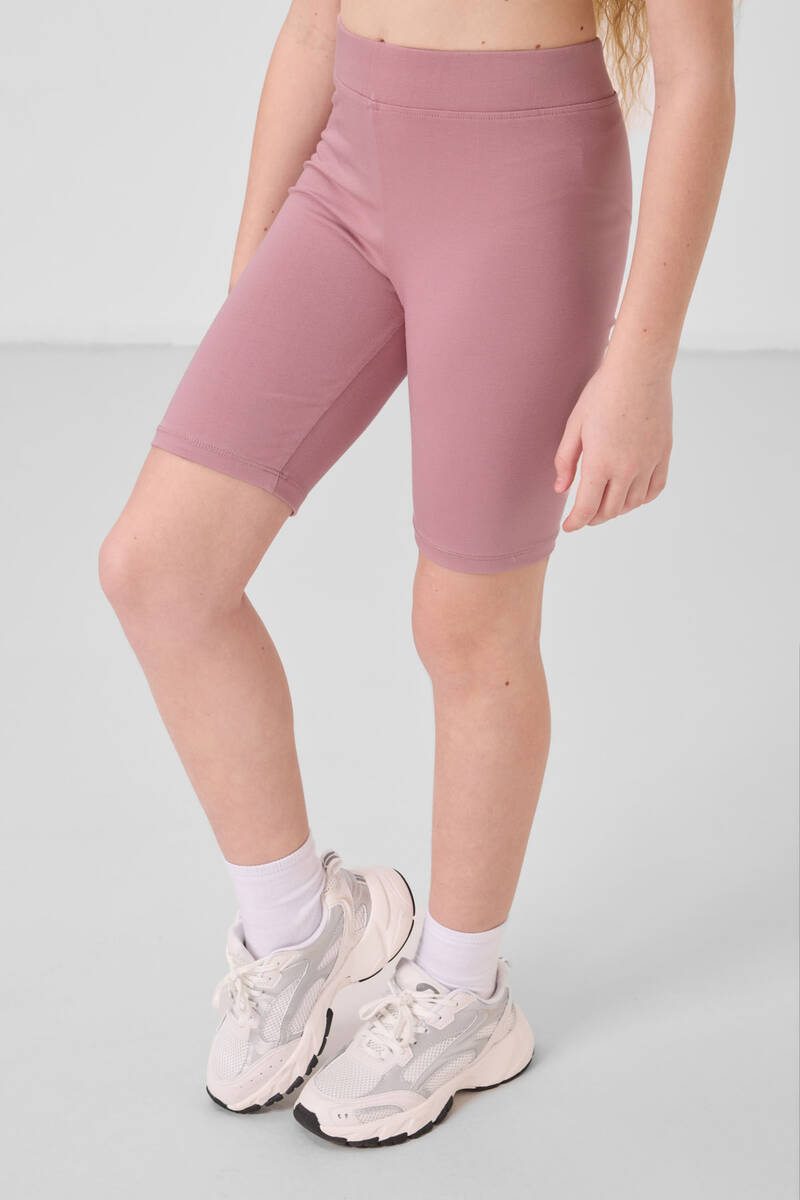 TOMMYLIFE - Tommylife Toptan Pamuklu Kısa Paça Standart Fit Basic Kız Çocuk Tayt 75188 Gül Kurusu