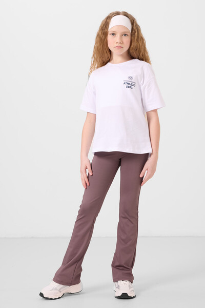 Tommylife Toptan Pamuklu O Yaka Oversize Fit Basic Kız Çocuk T Shirt 75178 Beyaz - Thumbnail