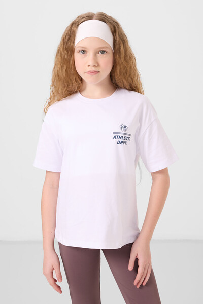 Tommylife Toptan Pamuklu O Yaka Oversize Fit Basic Kız Çocuk T Shirt 75178 Beyaz - Thumbnail