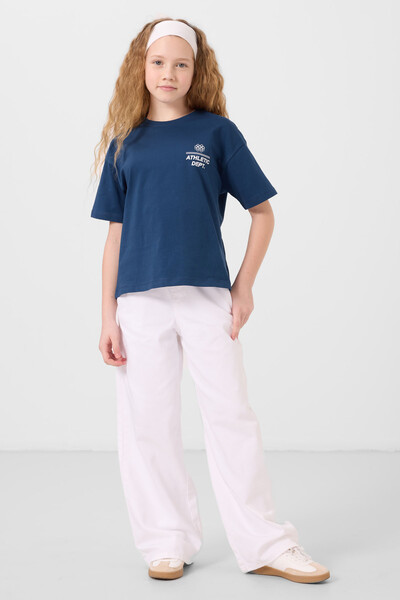 Tommylife Toptan Pamuklu O Yaka Oversize Fit Basic Kız Çocuk T Shirt 75178 Parlament - Thumbnail