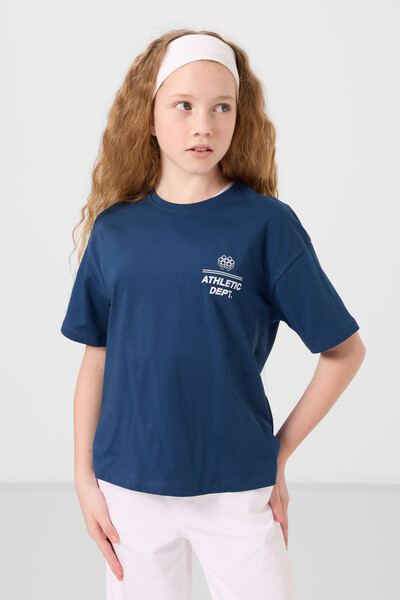 Tommylife Toptan Pamuklu O Yaka Oversize Fit Basic Kız Çocuk T Shirt 75178 Parlament - Thumbnail