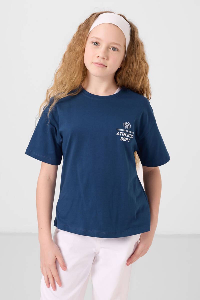 TOMMYLIFE - Tommylife Toptan Pamuklu O Yaka Oversize Fit Basic Kız Çocuk T Shirt 75178 Parlament