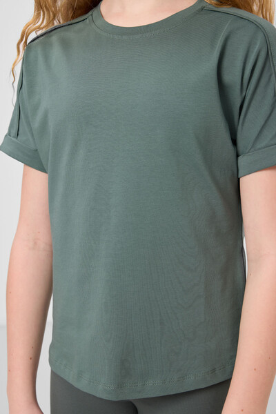 Tommylife Toptan Pamuklu O Yaka Oversize Fit Basic Kız Çocuk T Shirt 75182 Açık Yeşil - Thumbnail
