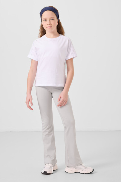 Tommylife Toptan Pamuklu O Yaka Oversize Fit Basic Kız Çocuk T Shirt 75182 Beyaz - Thumbnail