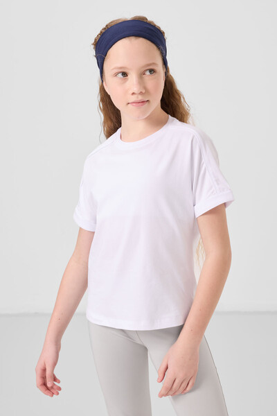 Tommylife Toptan Pamuklu O Yaka Oversize Fit Basic Kız Çocuk T Shirt 75182 Beyaz - Thumbnail