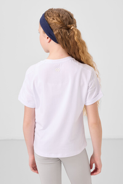Tommylife Toptan Pamuklu O Yaka Oversize Fit Basic Kız Çocuk T Shirt 75182 Beyaz - Thumbnail