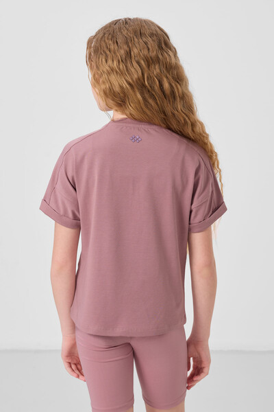 Tommylife Toptan Pamuklu O Yaka Oversize Fit Basic Kız Çocuk T Shirt 75182 Gül Kurusu - Thumbnail