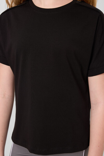 Tommylife Toptan Pamuklu O Yaka Oversize Fit Basic Kız Çocuk T Shirt 75182 Siyah - Thumbnail