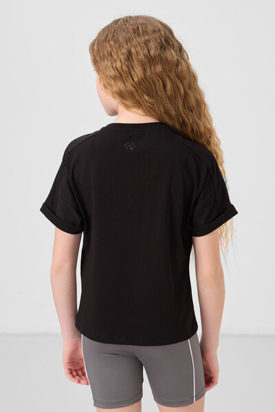 Tommylife Toptan Pamuklu O Yaka Oversize Fit Basic Kız Çocuk T Shirt 75182 Siyah - Thumbnail