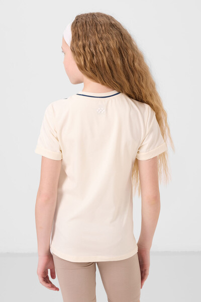 Tommylife Toptan Pamuklu O Yaka Oversize Fit Baskılı Kız Çocuk T Shirt 75177 Ekru - Thumbnail