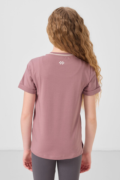 Tommylife Toptan Pamuklu O Yaka Oversize Fit Baskılı Kız Çocuk T Shirt 75177 Gül Kurusu - Thumbnail