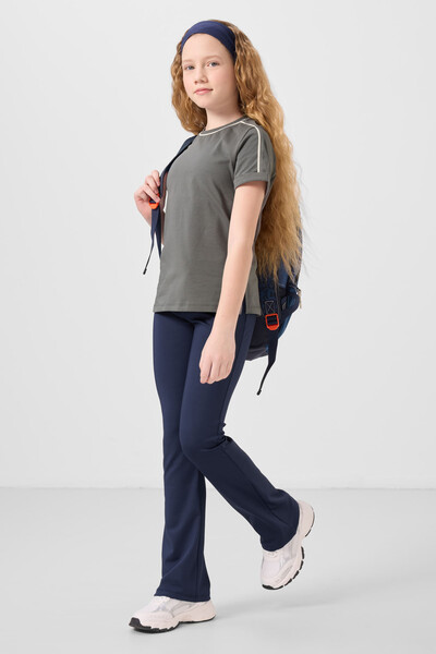Tommylife Toptan Pamuklu O Yaka Oversize Fit Baskılı Kız Çocuk T Shirt 75177 Haki - Thumbnail