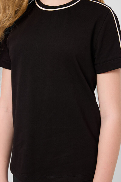 Tommylife Toptan Pamuklu O Yaka Oversize Fit Baskılı Kız Çocuk T Shirt 75177 Siyah - Thumbnail