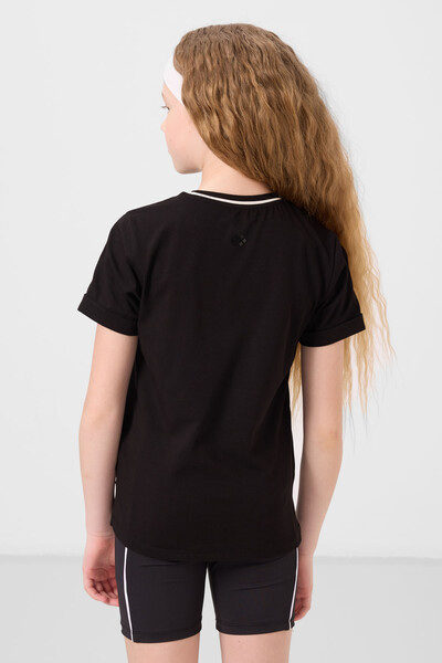Tommylife Toptan Pamuklu O Yaka Oversize Fit Baskılı Kız Çocuk T Shirt 75177 Siyah - Thumbnail