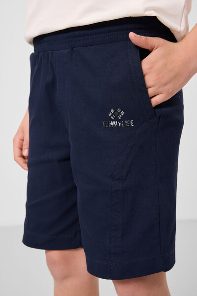 Tommylife Toptan Pamuklu Oversize Fit Dokuma Hafif Esnek Chino Erkek Çocuk Şort Takım 11276 Ekru-Lacivert - Thumbnail