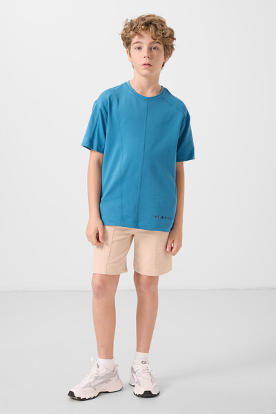 Tommylife Toptan Pamuklu Yumuşak Dokulu Oversize Basic Erkek Çocuk T-Shirt 11297 Petrol Mavi - Thumbnail