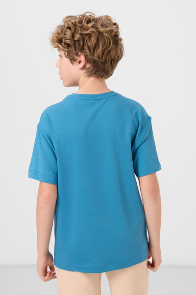 Tommylife Toptan Pamuklu Yumuşak Dokulu Oversize Basic Erkek Çocuk T-Shirt 11297 Petrol Mavi - Thumbnail