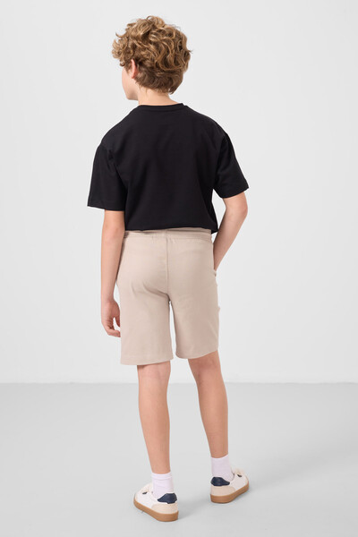 Tommylife Toptan Pamuklu Oversize Fit Dokuma Hafif Esnek Chino Erkek Çocuk Şort Takım 11276 Siyah-Taş - Thumbnail