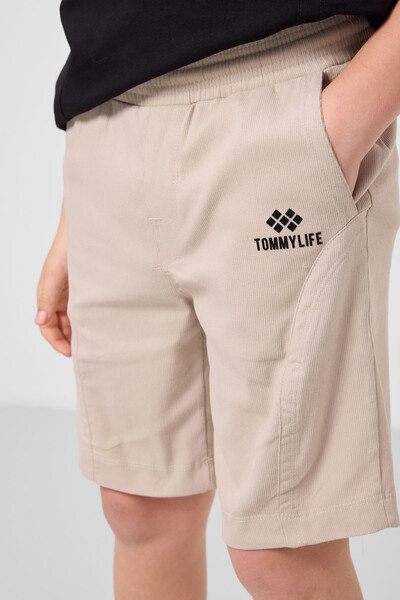 Tommylife Toptan Pamuklu Oversize Fit Dokuma Hafif Esnek Chino Erkek Çocuk Şort Takım 11276 Siyah-Taş - Thumbnail
