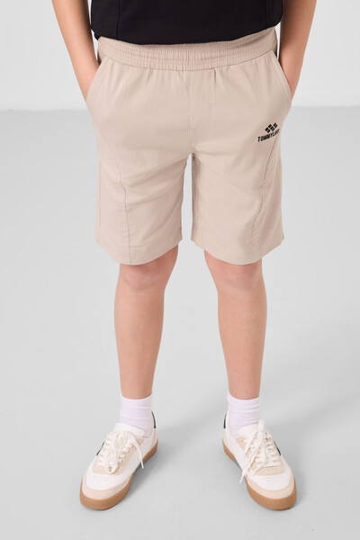 Tommylife Toptan Pamuklu Oversize Fit Dokuma Hafif Esnek Chino Erkek Çocuk Şort Takım 11276 Siyah-Taş - Thumbnail