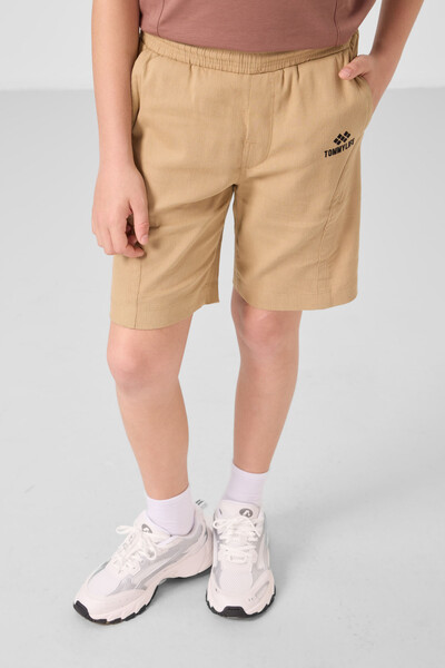 Tommylife Toptan Pamuklu Oversize Fit Dokuma Hafif Esnek Chino Erkek Çocuk Şort Takım 11276 Tarçın-Koyu Bej - Thumbnail