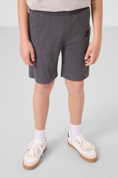 Tommylife Toptan Pamuklu Oversize Fit Dokuma Hafif Esnek Chino Erkek Çocuk Şort Takım 11276 Taş-Antrasit - Thumbnail